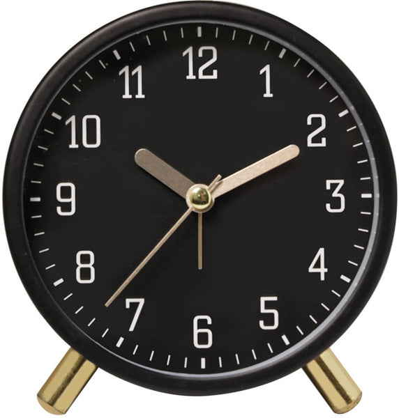 Classic Analog Wekker Alarm Clock No Ticking With Snooze Function Ultra Quiet Night Light Battery Operated Elegant Round Metal (Black) Alarm Clocks &