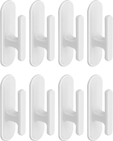 8 Piece Set Hooks Key Clothes Towel Curtain Cord Holder Self Adhesive For Bathroom Living Room Kitchen Plastic White 6.9*2Cm Hooks & Hangers