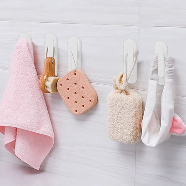 8 Piece Set Hooks Key Clothes Towel Curtain Cord Holder Self Adhesive For Bathroom Living Room Kitchen Plastic White 6.9*2Cm Hooks & Hangers