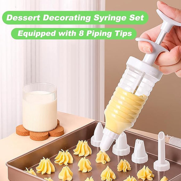 9 Piece Plastic Cake Decorating Syringe Set With 8 Piping Tips White Other Baking Accessories