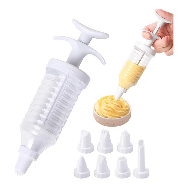 9 Piece Plastic Cake Decorating Syringe Set With 8 Piping Tips White Other Baking Accessories