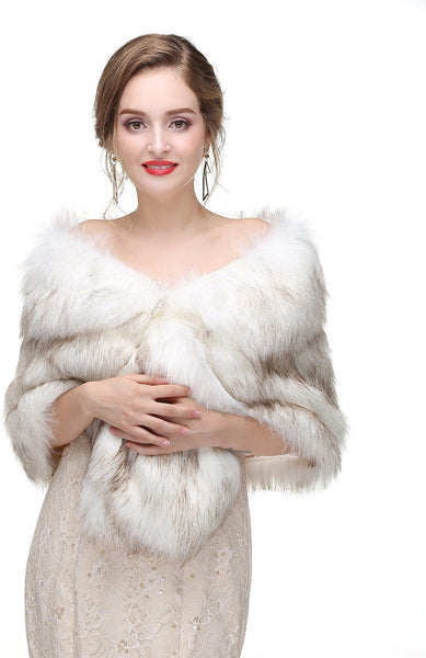 Elegant White Faux Fur Shawl Scarf For Women 150X35cm Scarves & Wraps