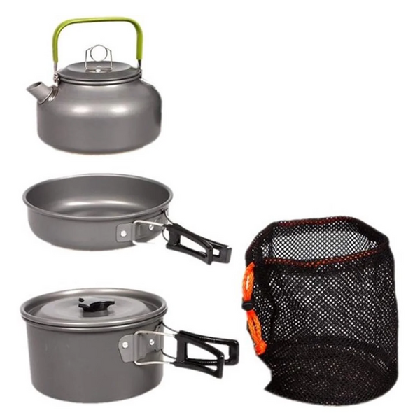 3 Piece Set Pan Saucepan Teapot For 2 To Persons Camping Cookware