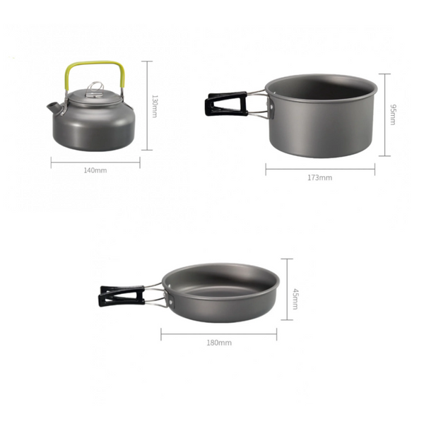 3 Piece Set Pan Saucepan Teapot For 2 To Persons Camping Cookware