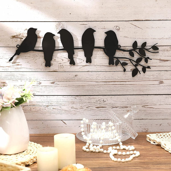 Metal Bird Wall Decoration Black Hollow Sculpture 5 Birds Wall Art