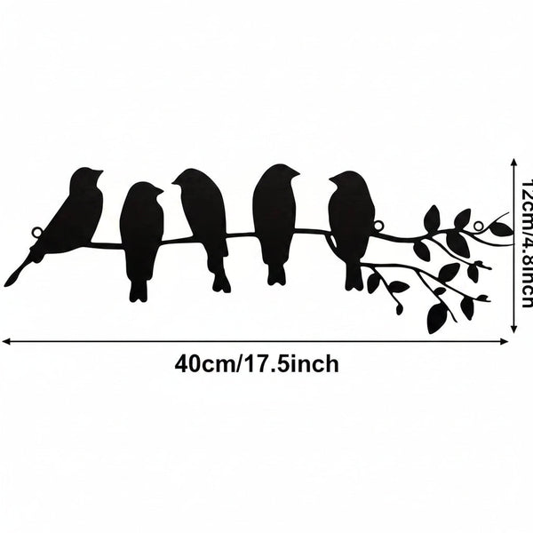 Metal Bird Wall Decoration Black Hollow Sculpture 5 Birds Wall Art