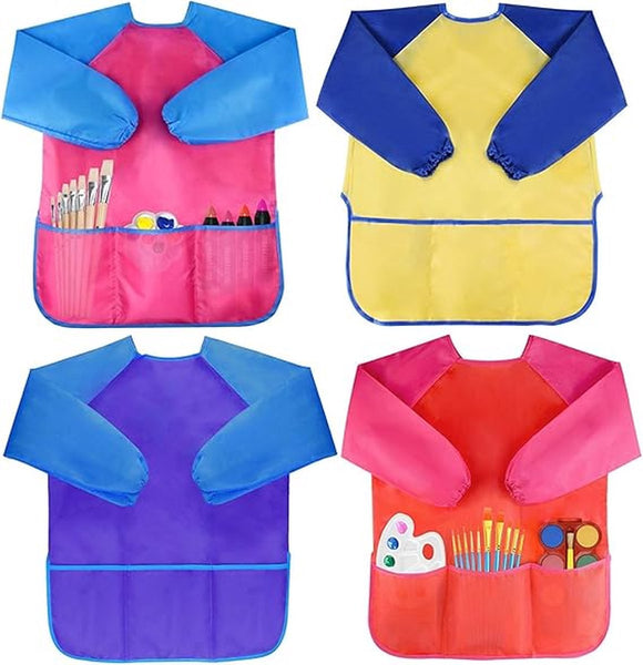 4 Pack Kids Long Sleeve Waterproof Art Smock With 3 Pockets Other Kids Crafts