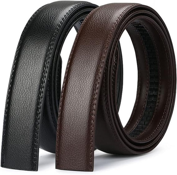 2 Pieces Men's Belt Leather Adjustable Gift Shortenable Cow Black And Brown Without Holes 110Cm Belts
