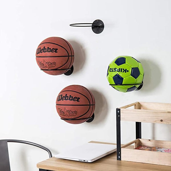 4 Piece Metal Ball Holder Wall Mount For Basketballs Footballs Volleyballs Black Ball Racks