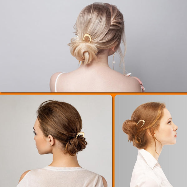 3 Piece U Shaped Hairpin Set Gold Silver Black Metal Hair Accessories