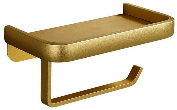 Toilet Roll Holder Wc Space Aluminum Gold Self Adhesive / Drilling Double Layer With Shelf 16.7 * 9.5 6.2 Cm Toilet Paper Holders & Storage