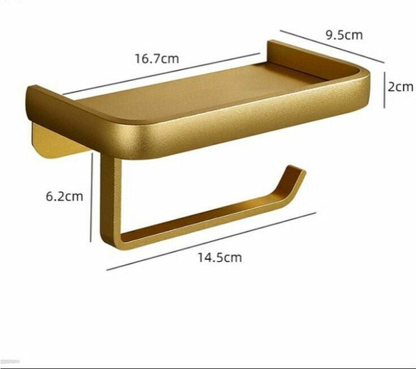 Toilet Roll Holder Wc Space Aluminum Gold Self Adhesive / Drilling Double Layer With Shelf 16.7 * 9.5 6.2 Cm Toilet Paper Holders & Storage