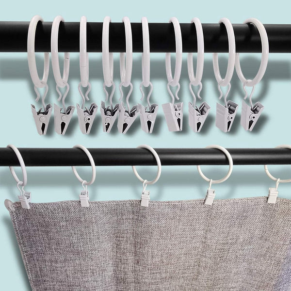 Curtain Rings 45 Pieces Inner Diameter 3.8Cm White Clips For Rods Metal Clamps With Hooks Shower Curtains Towels Tea And Dishcloths Shower Curtain Hoo