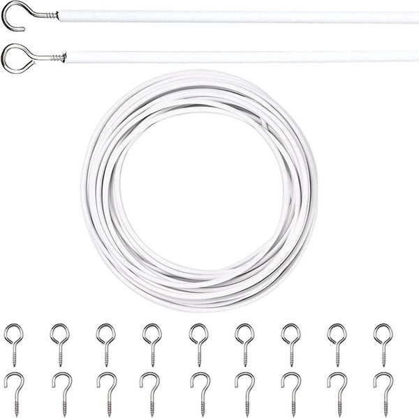 Curtain Spiral Wire 10M Cable With Screw Eyes And Hooks 25 Sheep Circles Question Mark Nails Set Line For Clothing Tension Spring White Metal Rods Cur