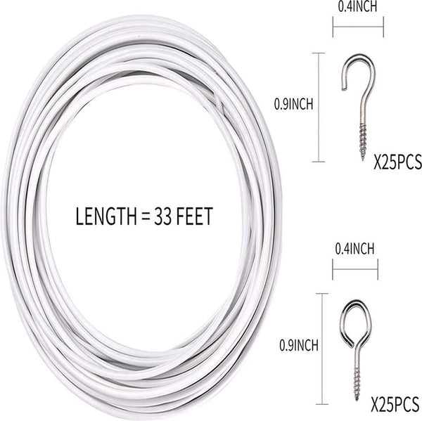 Curtain Spiral Wire 10M Cable With Screw Eyes And Hooks 25 Sheep Circles Question Mark Nails Set Line For Clothing Tension Spring White Metal Rods Cur