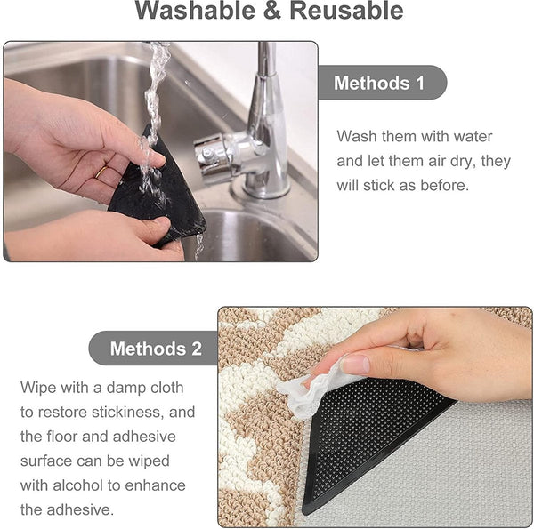 Anti Slip Corners Carpet Tape Grippers 8 Pieces Mat Rug Reusable Pads Self Adhesive Double Sided Rugs