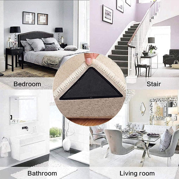 Anti Slip Corners Carpet Tape Grippers 8 Pieces Mat Rug Reusable Pads Self Adhesive Double Sided Rugs