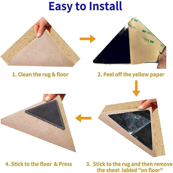 Anti Slip Corners Carpet Tape Grippers 8 Pieces Mat Rug Reusable Pads Self Adhesive Double Sided Rugs