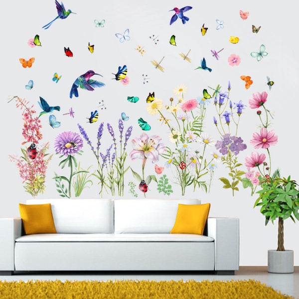 Wall Sticker Flowers Butterfly Bird Reusable Repositionable Children's Room Boys Girls Home Decor Colourful For Living Baby Rooms Bedroom Toilet Decor