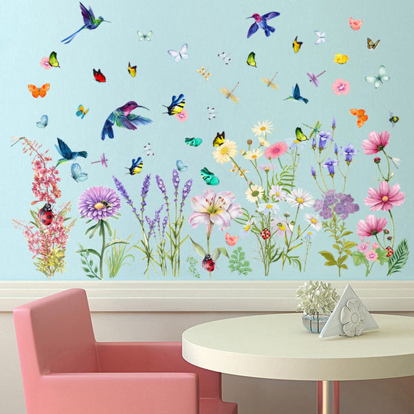 Wall Sticker Flowers Butterfly Bird Reusable Repositionable Children's Room Boys Girls Home Decor Colourful For Living Baby Rooms Bedroom Toilet Decor