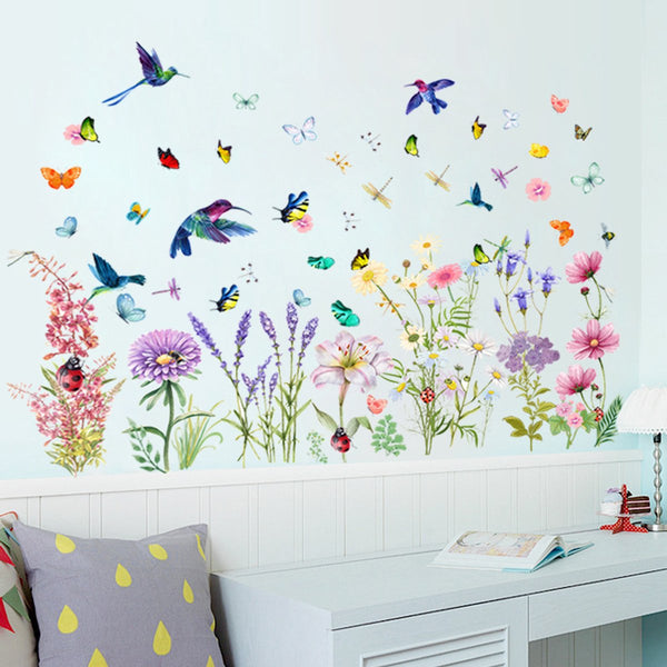 Wall Sticker Flowers Butterfly Bird Reusable Repositionable Children's Room Boys Girls Home Decor Colourful For Living Baby Rooms Bedroom Toilet Decor