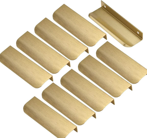 10 Pieces Handle Furniture Kitchen Cabinet Handles Concealed Drawer Door Brushed Gold Arc Aluminum Alloy 96Mm Furniture Parts