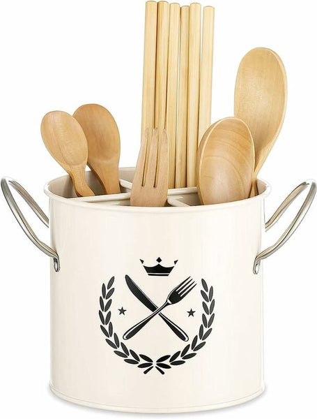Kitchen Utensil Holder Organizer Pot Countertop 19*13.5*14Cm With Handle And Removable Divider Stainless Steel Red For Cookware Set Ladles Spatulas Mo