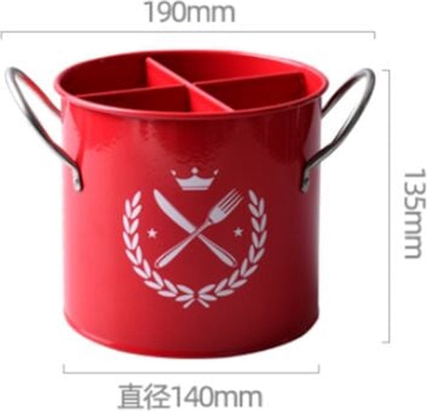 Kitchen Utensil Holder Organizer Pot Countertop 19*13.5*14Cm With Handle And Removable Divider Stainless Steel Red For Cookware Set Ladles Spatulas Mo