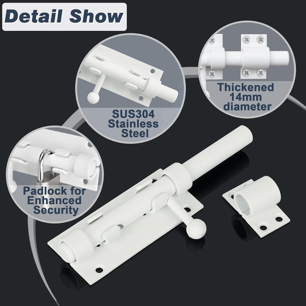 Sliding Lock Bolt Gate Door Plate 5 Inch Stainless Steel White For Shed Storage Garden House Cupboard Door Locks & Lock Mechanisms