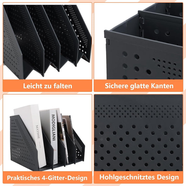 Magazine Cassette 4 Compartments A4 Format Desk Organizer Holder Rack Newspaper 330 X 255 243 Mm Dark Gray Foldable Plastic Magazine Racks