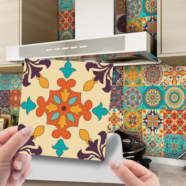 24X Retro Mandala Self Adhesive Tile Stickers 15X15cm Pvc Kitchen & Bathroom Wall Stickers