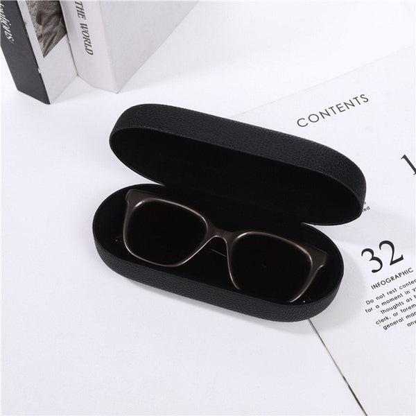 Glasses Case Hard Sunglasses Protective Box Portable Convenient Storage Gift For Men And Women 17*7*5.3Cm Black Pu Leather Metal Frame Eyeglass Cases