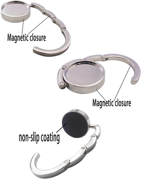 Bag Hanger Table 2 Pieces Foldable Portable Hook With Anti Slip Pad For Or Desk Silver Racks & Hooks