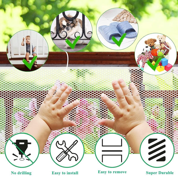 Child Safety Net Gate 300X79 Cm Stair Mesh White Roll Up Baby Adjustable For Railings Balcony Beds Safety Gates