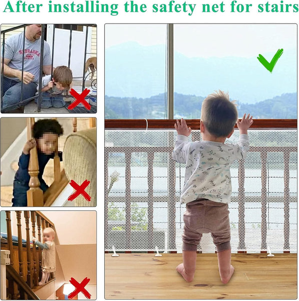 Child Safety Net Gate 300X79 Cm Stair Mesh White Roll Up Baby Adjustable For Railings Balcony Beds Safety Gates