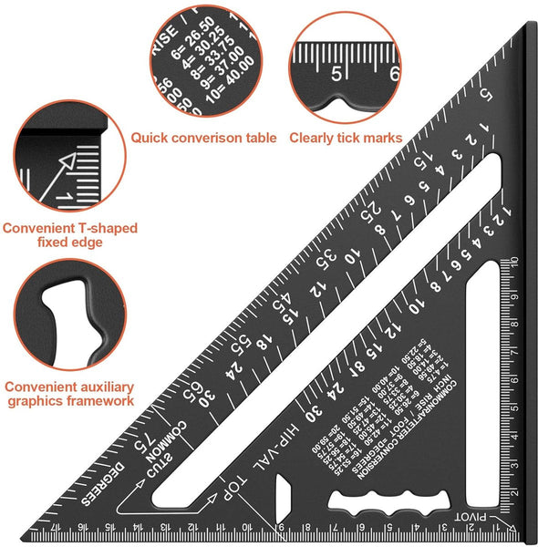 180Mm Carpenter's Angle Aluminum Ruler Triangular 45/90 Degrees Square High Precision Measuring Tool For Roofer Engineer Black Measuring Tapes & Ruler