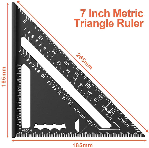 180Mm Carpenter's Angle Aluminum Ruler Triangular 45/90 Degrees Square High Precision Measuring Tool For Roofer Engineer Black Measuring Tapes & Ruler
