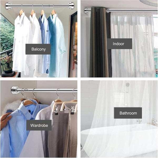 Clothes Rail Rack Wardrobe 50Cm Stainless Steel Silver Adjustable Extendable Without Drilling For 55 85 Garment Racks