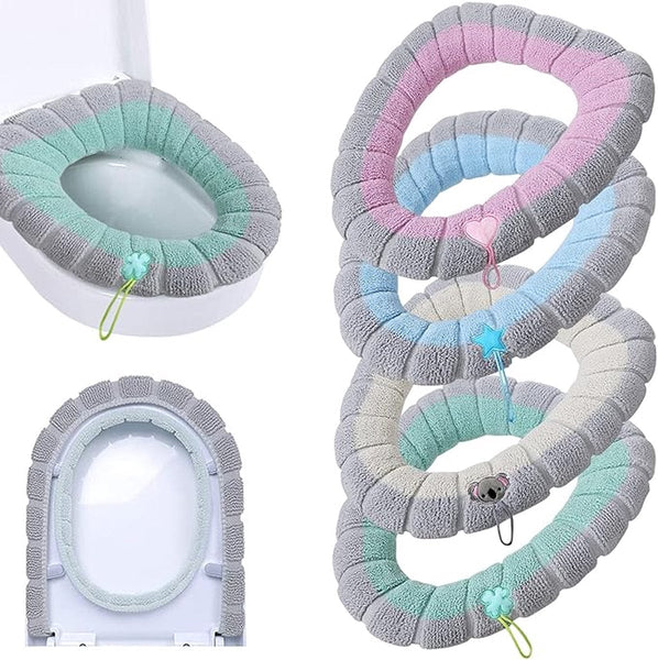 4 Pieces Toilet Seat Cover Universal Polyester Beige Pink Green Blue 35*35Cm Toilet Seats