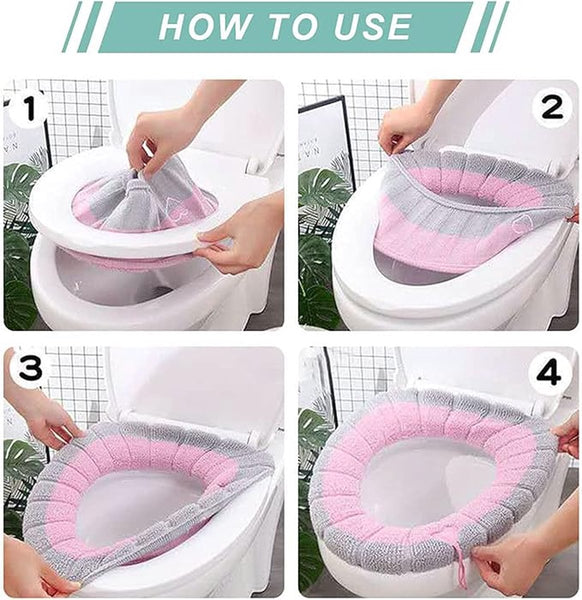 4 Pieces Toilet Seat Cover Universal Polyester Beige Pink Green Blue 35*35Cm Toilet Seats
