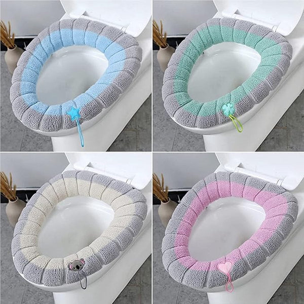 4 Pieces Toilet Seat Cover Universal Polyester Beige Pink Green Blue 35*35Cm Toilet Seats