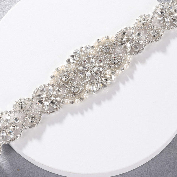Bridal Belt Hand Rhinestone Wedding Clear Crystal 55Cm Long White Organza Ribbon For Dresses Silver Belts & Sashes