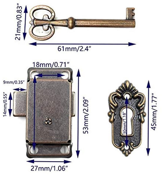 4 Pieces Furniture Lock Iron 53*27 Mm Red Bronze With Key And Screws Locks Safety Cabinet Drawer For Furniture Parts