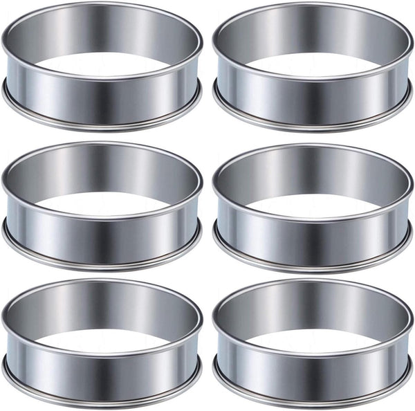 Muffin Rings 6 Pieces Cake Stainless Steel Round Non Stick Double Curled Edge Scone Mousse Mold Baking Molds Suitable For Cakes Pastries Cookies And S