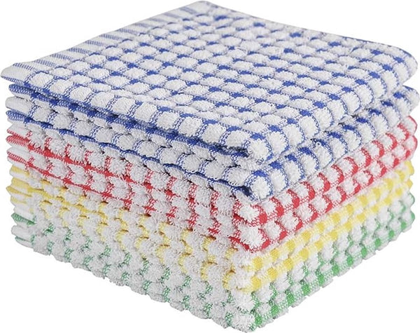 Dishcloth Set 8 Pieces Dishcloths Cleaning Cloths Microfiber 30X30cm Cotton Red*2+Yellow*2+Blue*2+Green*2 Tea Towels & Dishcloths