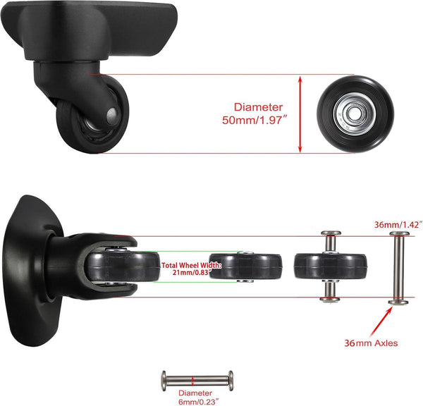 Set Of 2 Replacement Suitcase Wheels 50Mm Rubber Casters With Bearings Suitcases