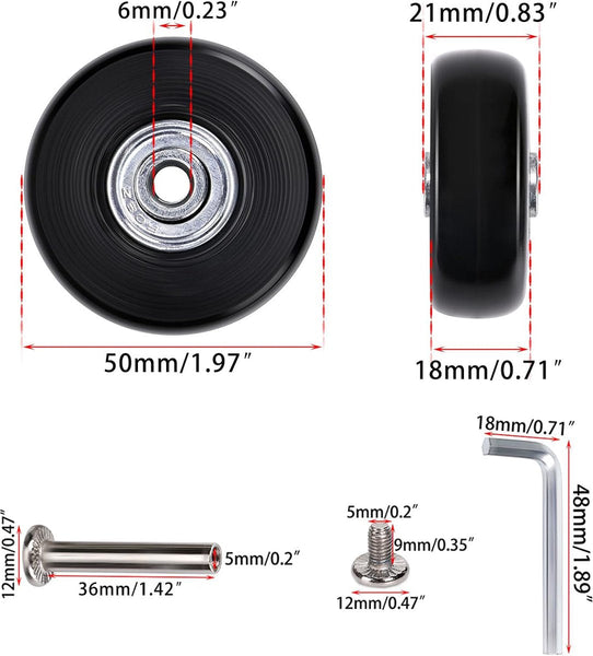 Set Of 2 Replacement Suitcase Wheels 50Mm Rubber Casters With Bearings Suitcases