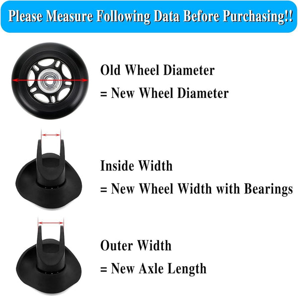 Set Of 2 Replacement Suitcase Wheels 50Mm Rubber Casters With Bearings Suitcases