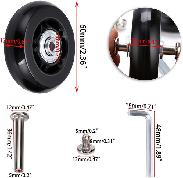 Set Of 2 Replacement Suitcase Wheels 60Mm Rubber Casters With Screws Suitcases