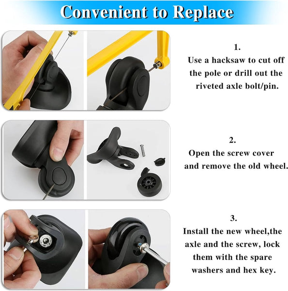 Set Of 2 Replacement Suitcase Wheels 70Mm Rubber Casters With Screws Suitcases